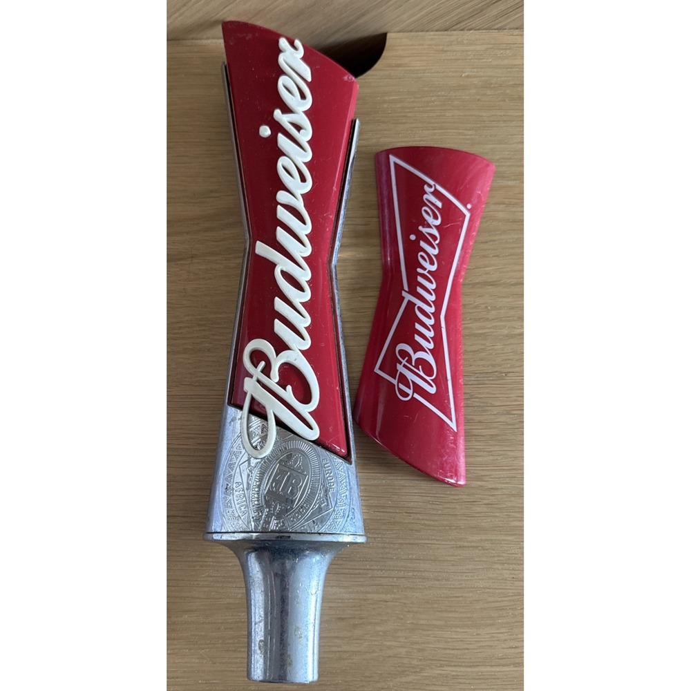Budweiser Bowtie Logo Beer Tap Handle 13" Tall Bud - Red Chrome Color (Broken)